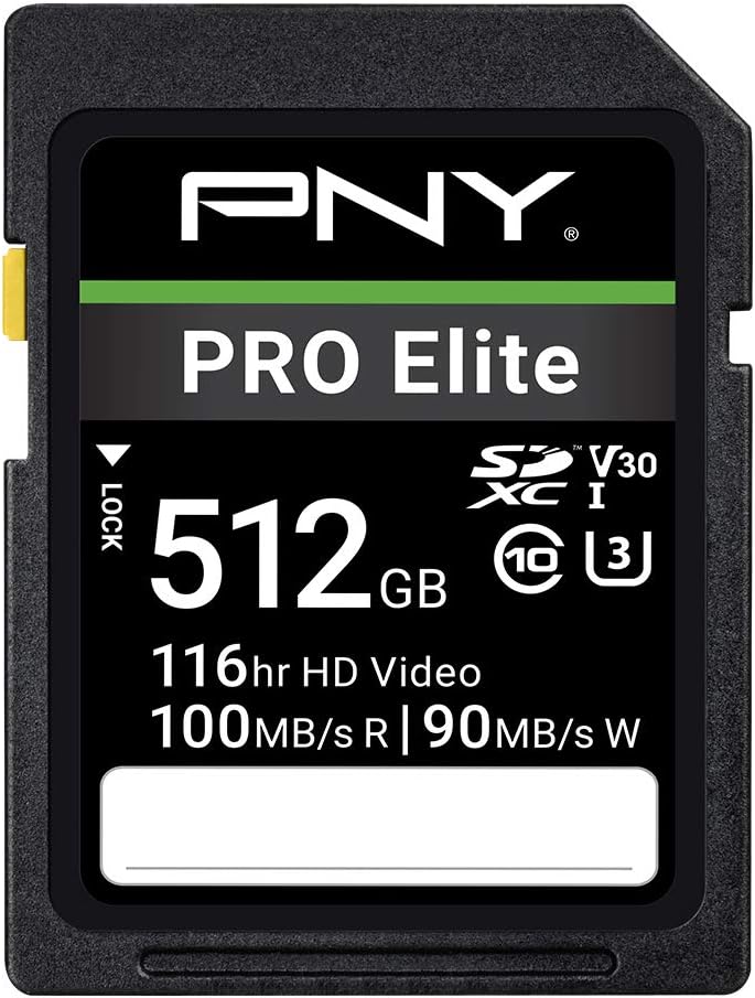 PNY 512GB PRO Elite SDXC - 100MB/s for 4K UHD