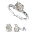 Raw Herkimer Diamond Stone Stud Earrings and Dainty Ring Set - Gift