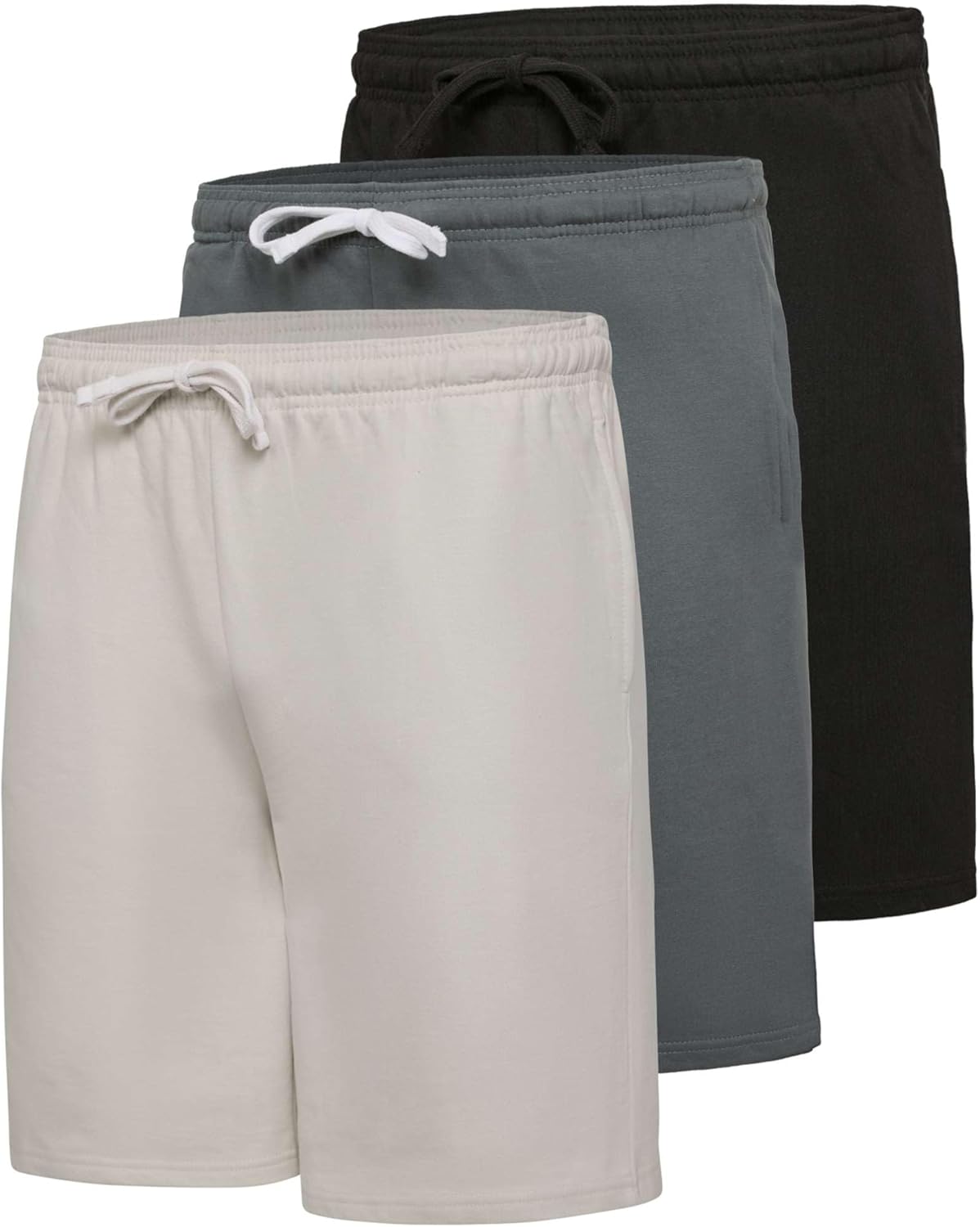 Real Essentials 3 Pack Mens 9 Inch Cotton Fleece Sweat Shorts