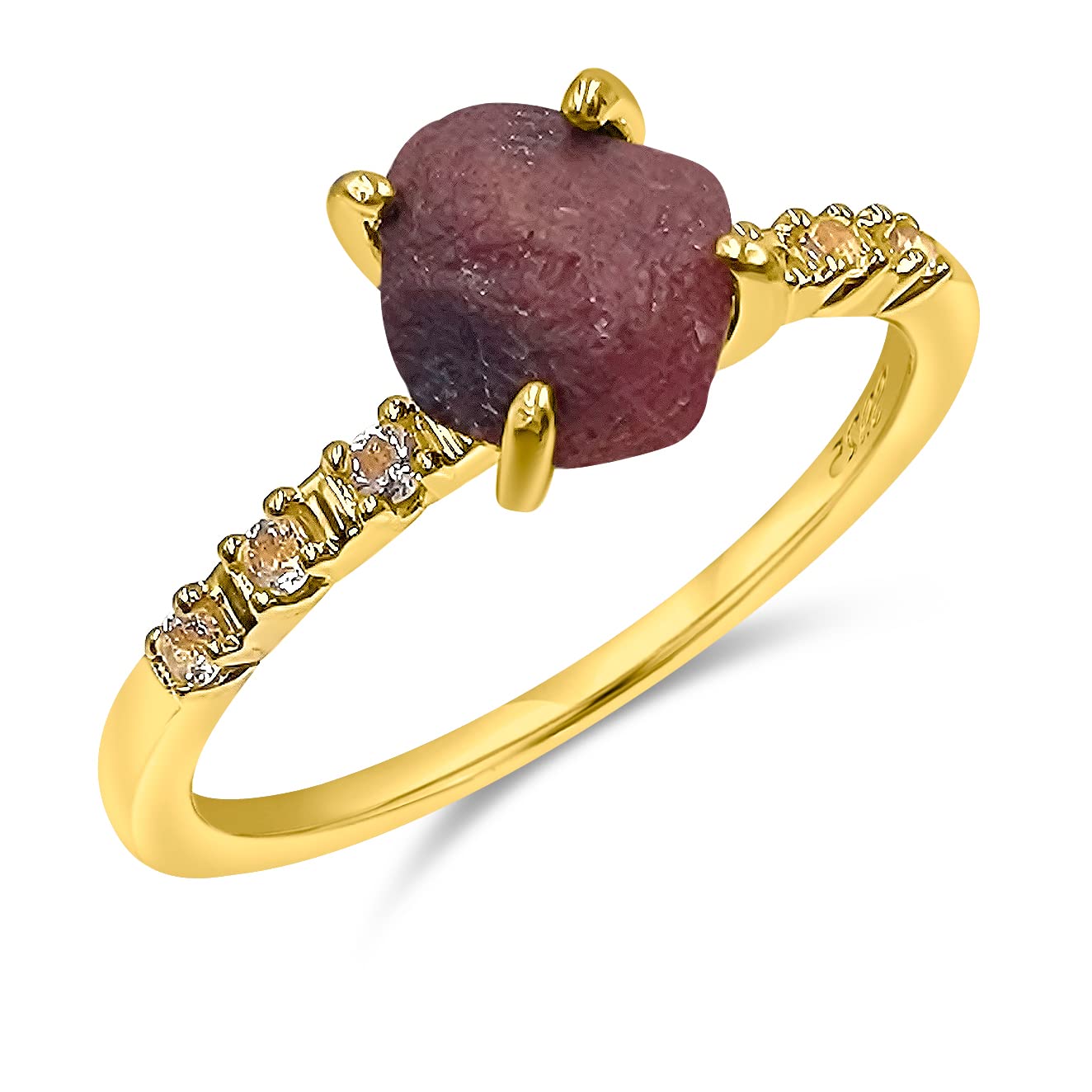 Real Raw Ruby Dainty Ring in Yellow Gold for Birthstone Gifts