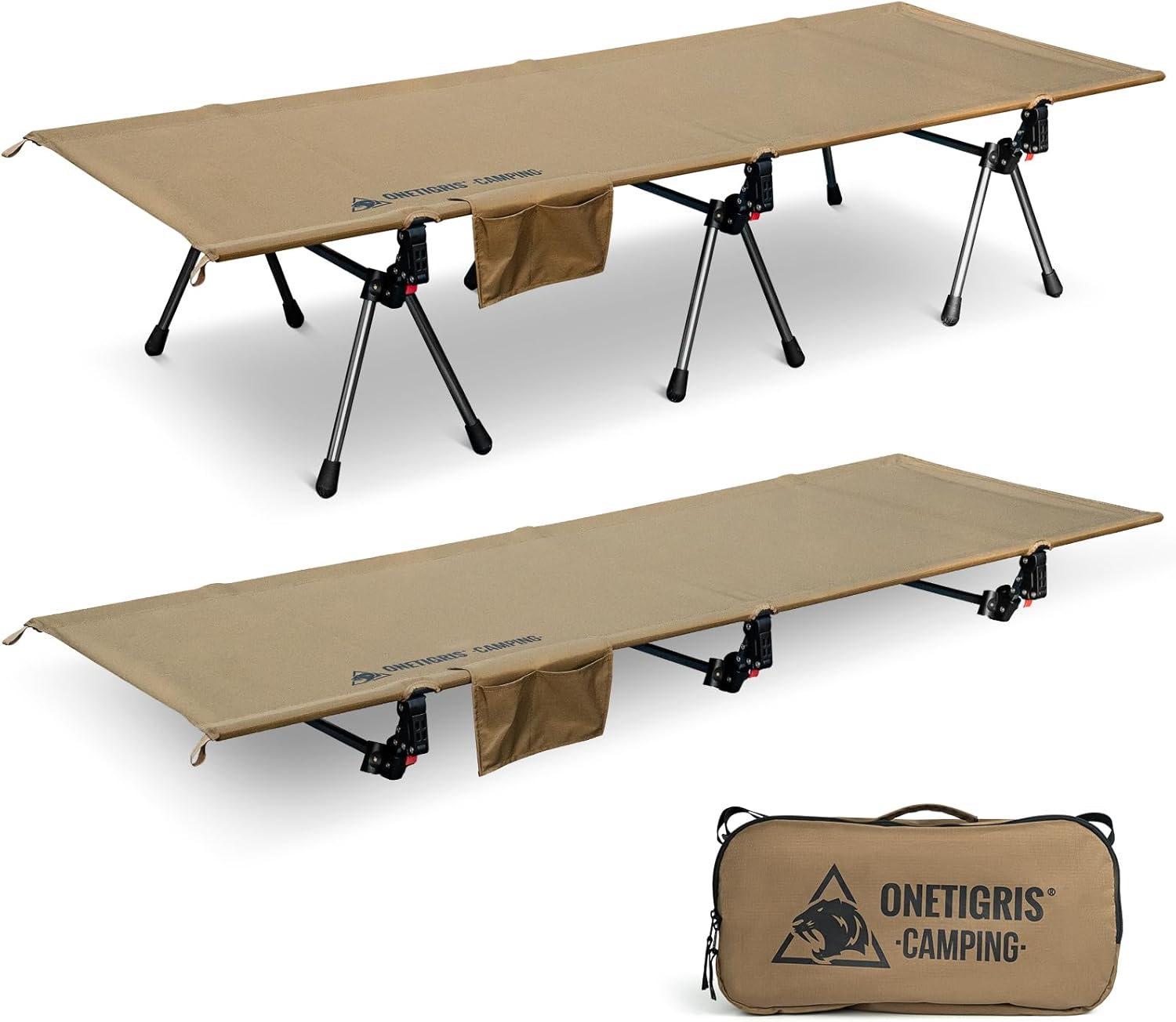 ONETIGRIS Camping Cot - Height Adjustable, Strong Support 330lbs