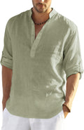 COOFANDY Men's Cotton Linen Henley T-Shirt Long Sleeve