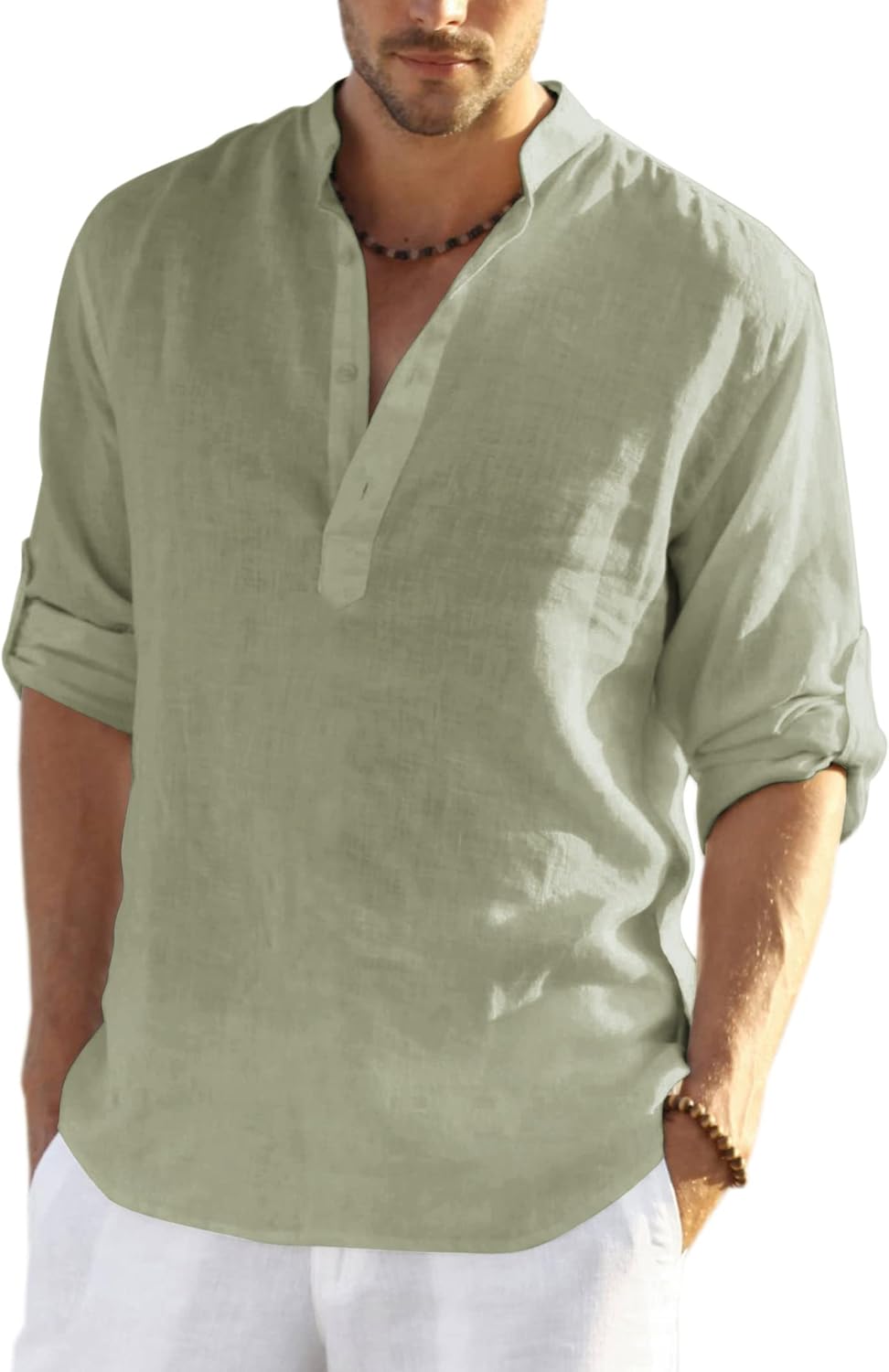 COOFANDY Men's Cotton Linen Henley T-Shirts for Casual Style