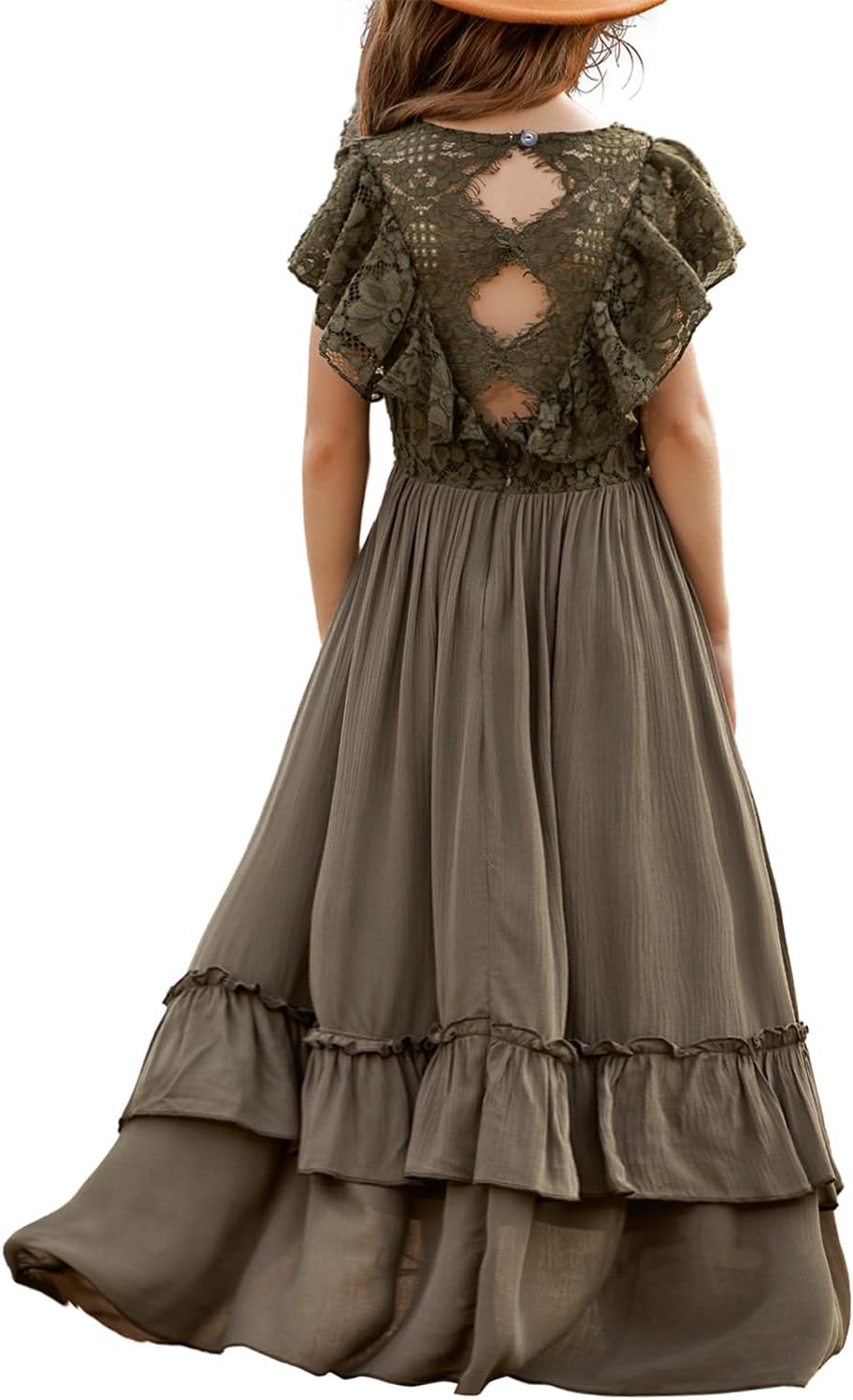 BIBIHOU Girls Lace Dress Boho Backless A Line High Low Hem