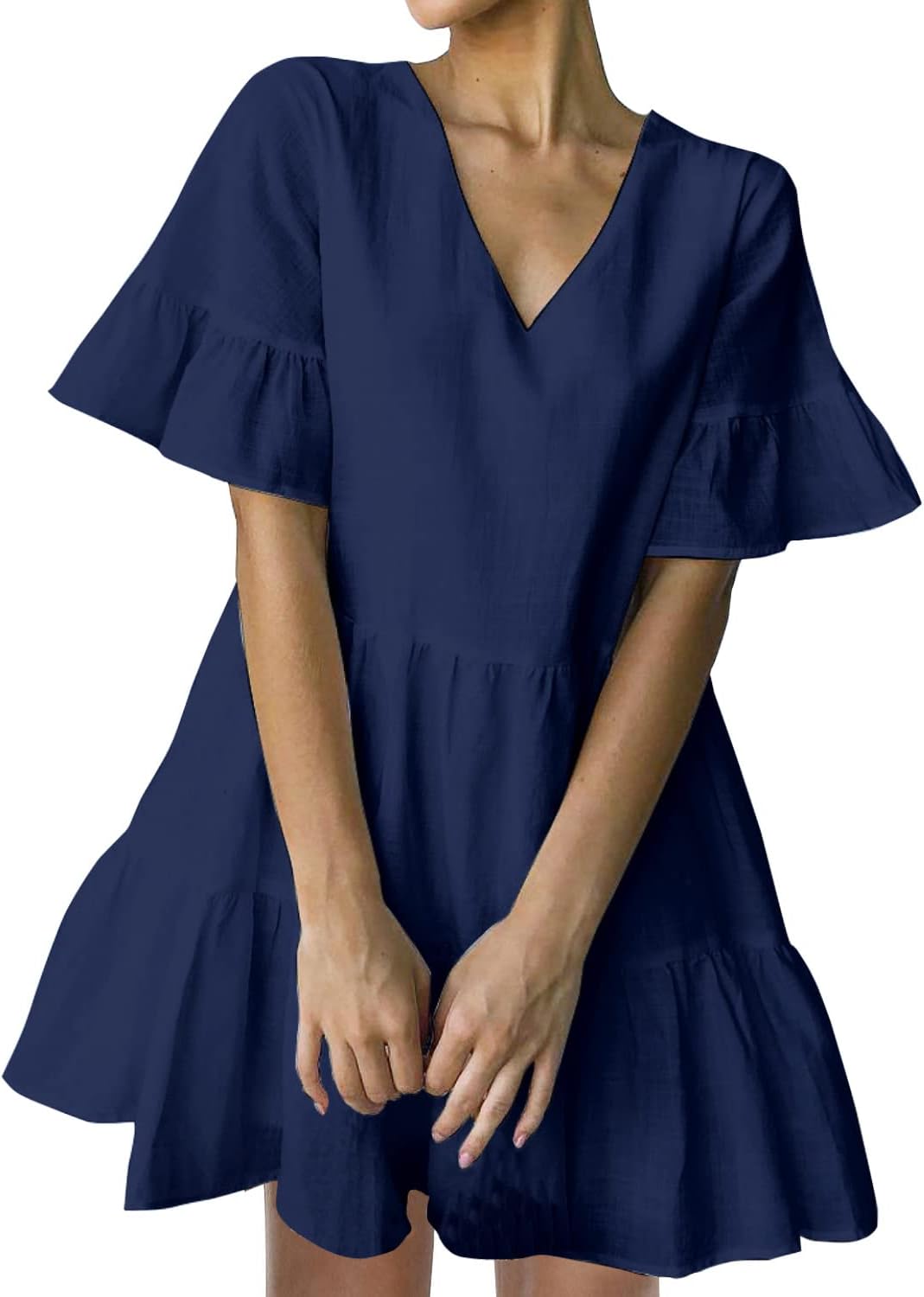 Cute V Neck Shift Dress with Pockets for Summer Fun