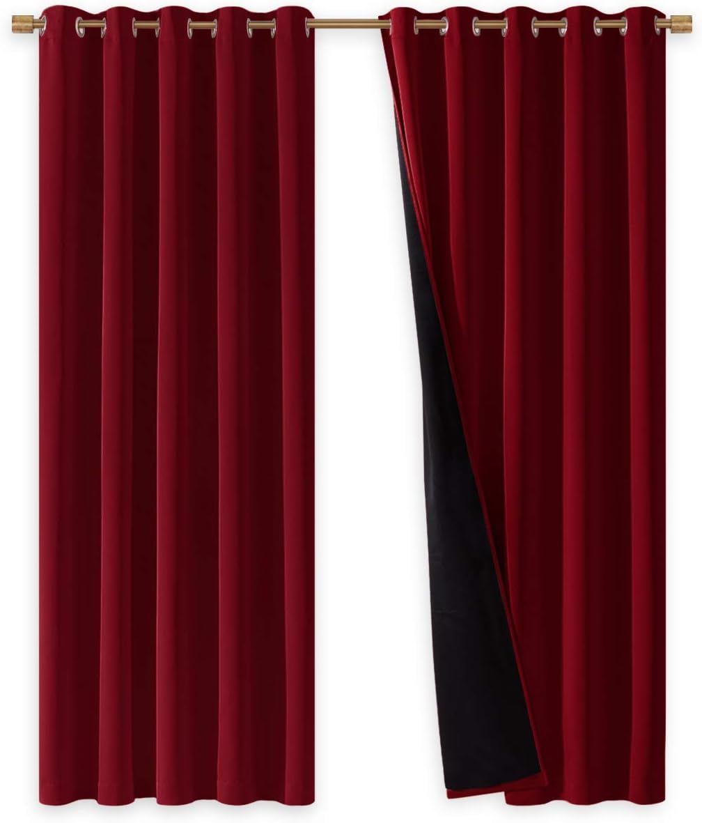 NICETOWN 100% Blackout Curtains for Living Room, Burgundy Red