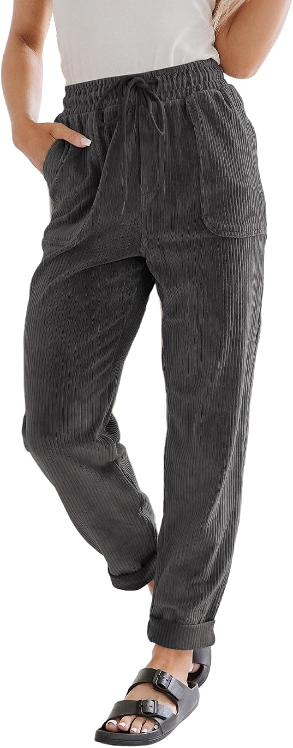 EVALESS Corduroy Pants for Women - Comfy High Waist Trousers