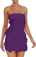HOCILLE Women's Strapless Tube Top Ruffle Mini Dress - Sexy Fit