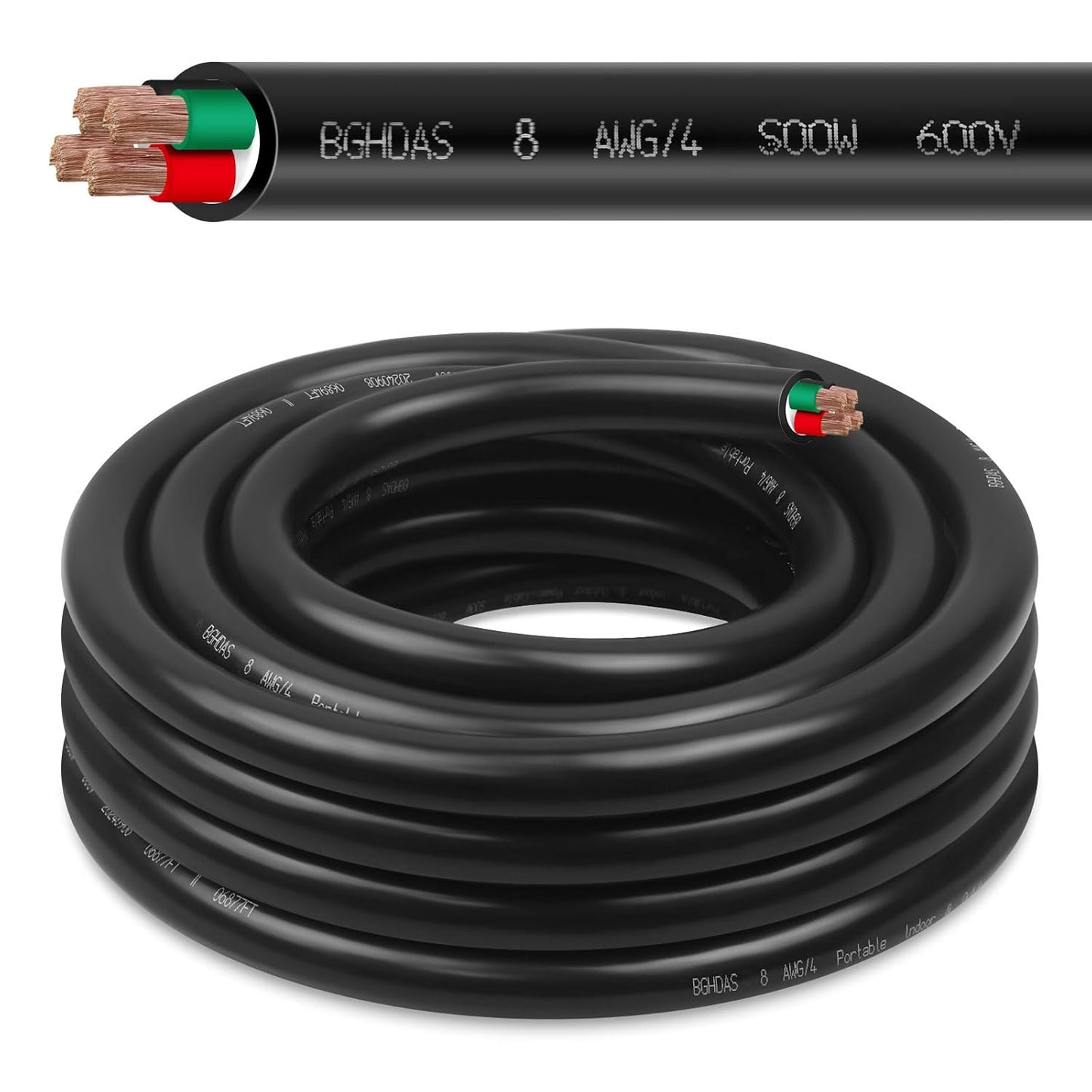 20ft 8/4 8 AWG Portable Power Cable for Generators and More