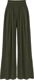 Womens Casual Wide Leg Pants Pleated Elastic Waist - Comfortable S=US