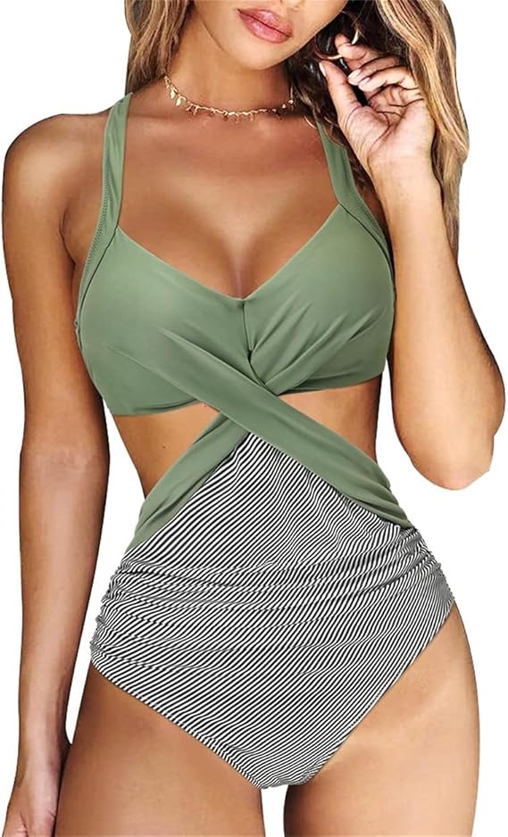 RXRXCOCO Women Front Cross Cutout One Piece Swimsuit Review