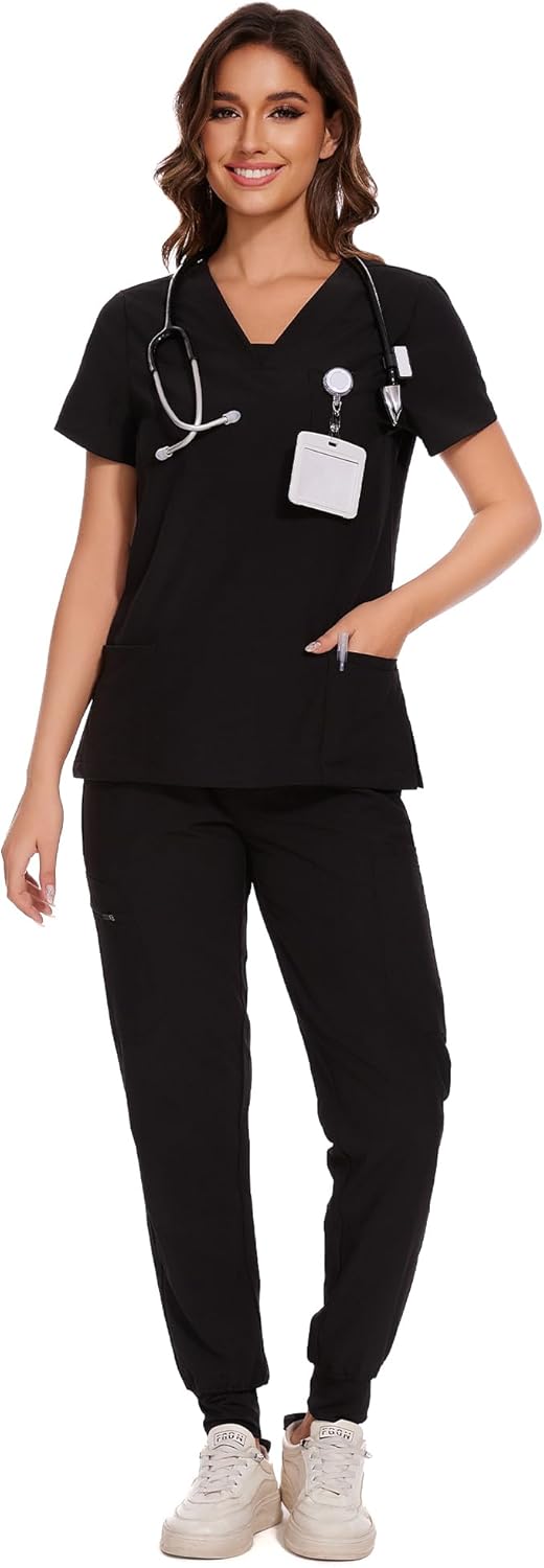 COZYFIT Scrubs for Women - V-Neck Top & Cargo Pants Set