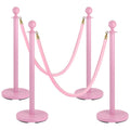 4 Pack Pink Stanchion Post with Red Velvet Rope - Party Barrier