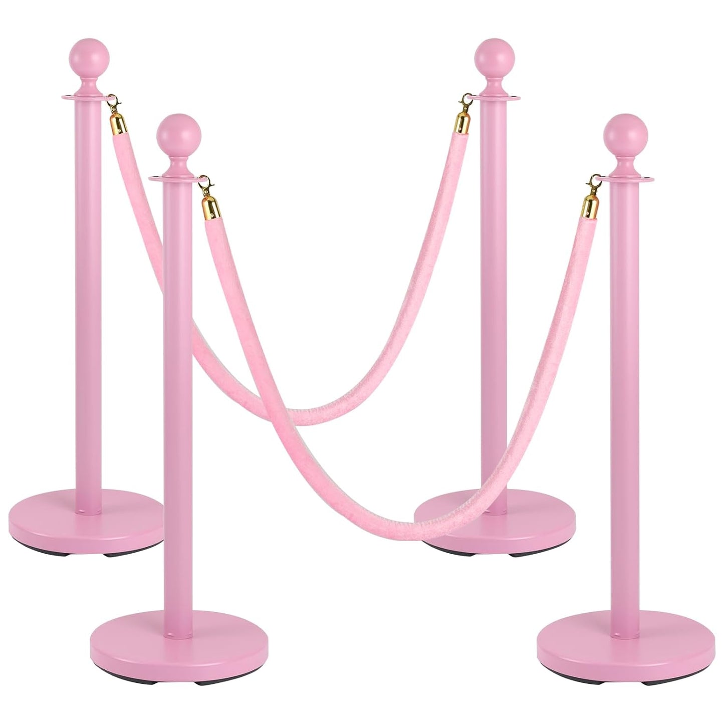 4 Pack Pink Stanchion Post Set with Red Velvet Ropes for Events