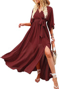 ANRABESS Womens Boho Flowy Wrap V Neck Maxi Dress - Flattering Summer