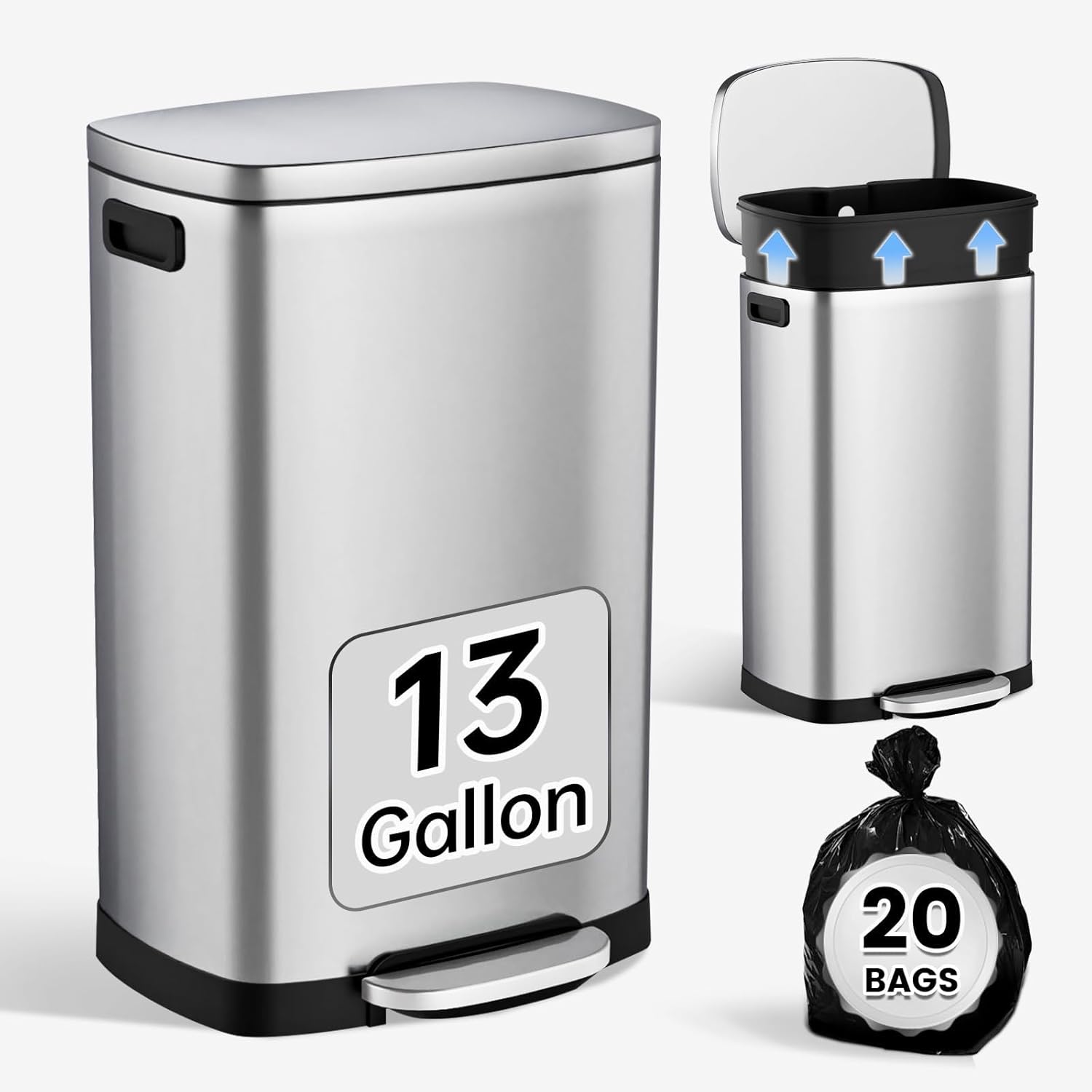ELPHECO Kitchen Trash Can with Lid Soft Close for Easy Use