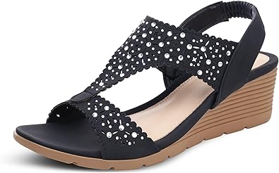 Stylish Womens Wedge Sandals with Rhinestones for Summer
