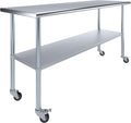Stainless Steel 24 in. x 72 in. Work Table with Wheels - Mobile Prep