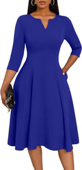 Nmoder Midi Dress Fit and Flare A-Line V Neck - Comfortable Elegance