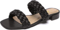 Athlefit Women's Square Open Toe Braided Sandals Slip On Low Block