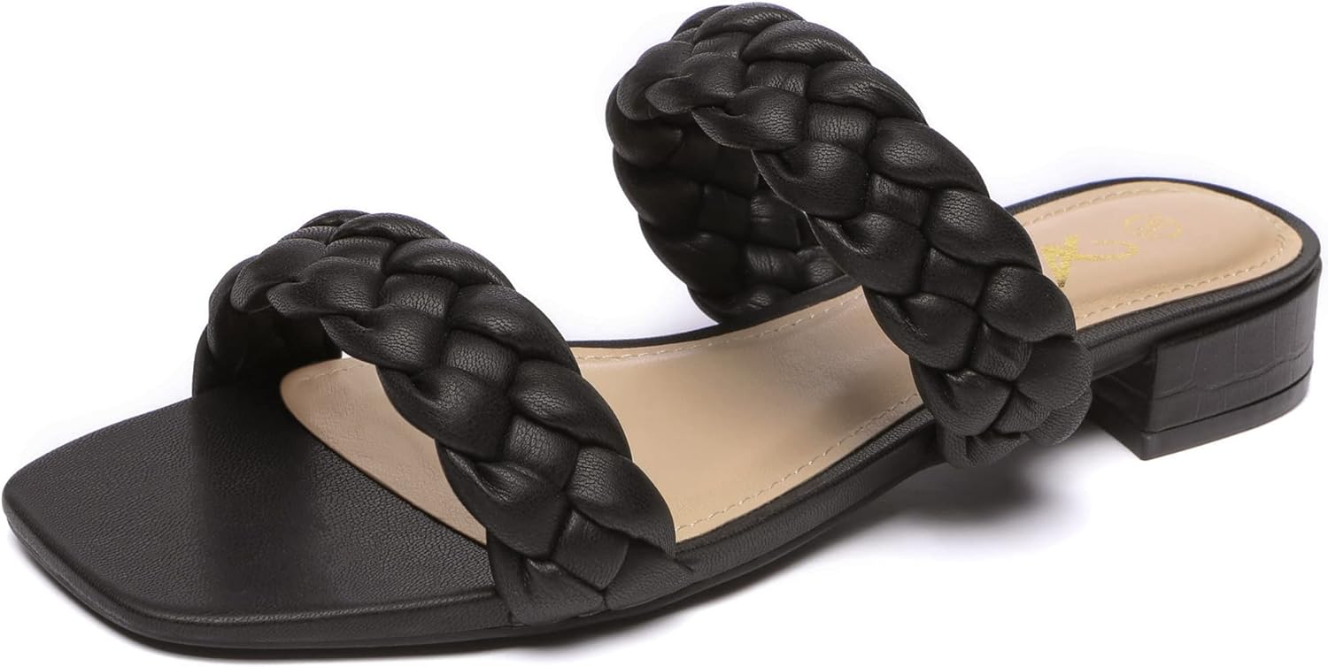 Athlefit Women's Square Open Toe Braided Sandals for Comfort