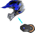 1Storm Adult Motocross Helmet Dinosaur Blue with Bluetooth Headset