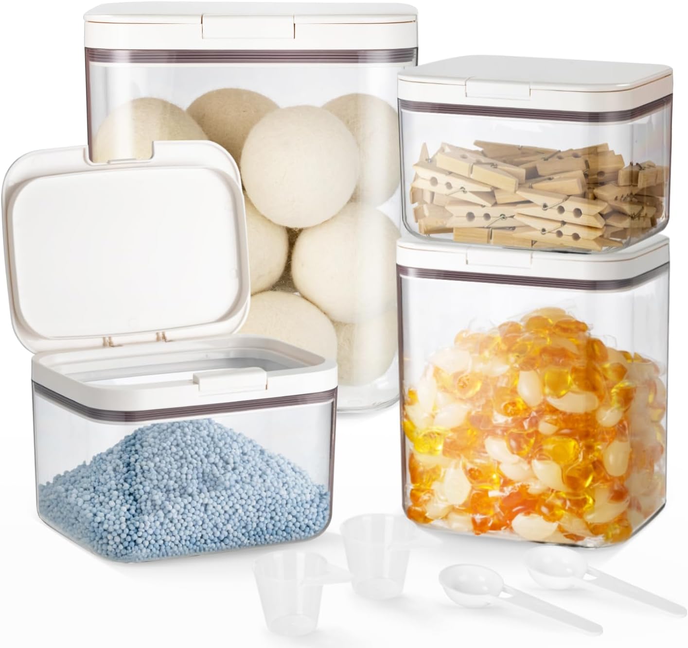 4 Pack Laundry Detergent Dispenser with One-Press Lid for Easy Use