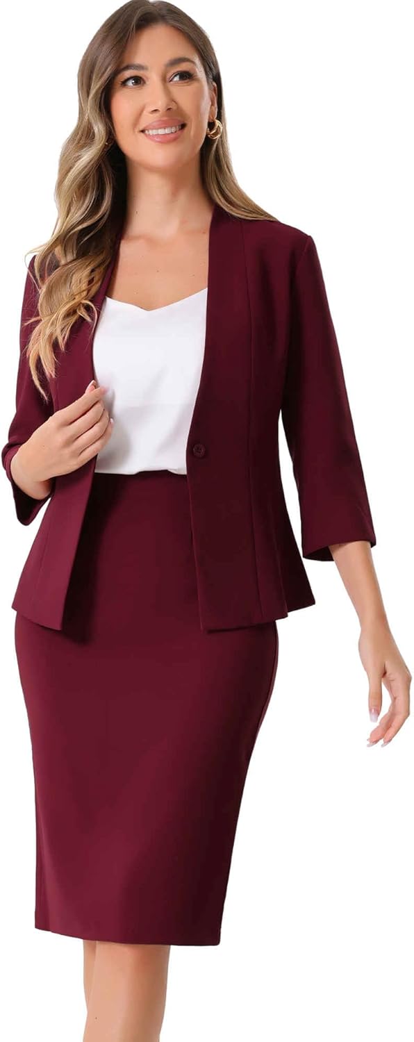 Allegra K Business Skirt Suit Set for Women's Office Outfit