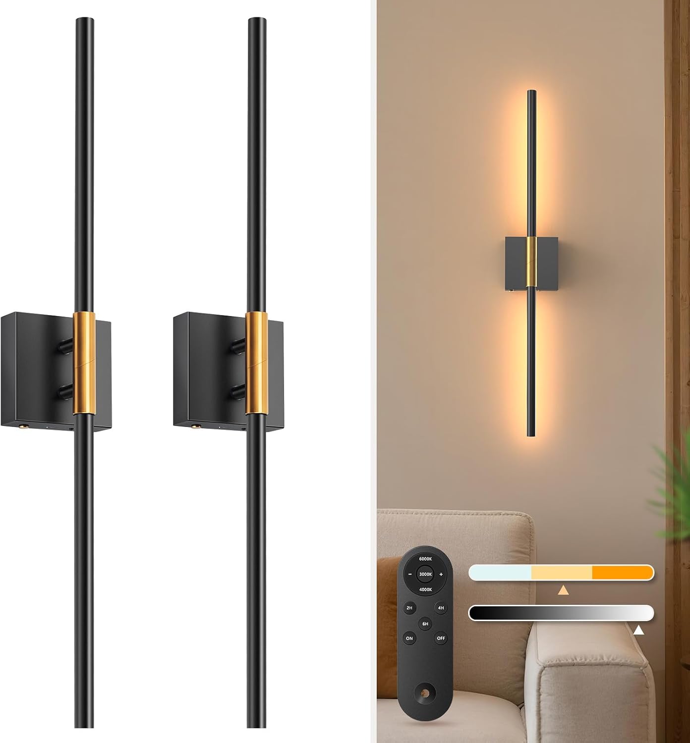 28 Inch Battery Operated Wall Sconce Set of 2 for Modern Spaces