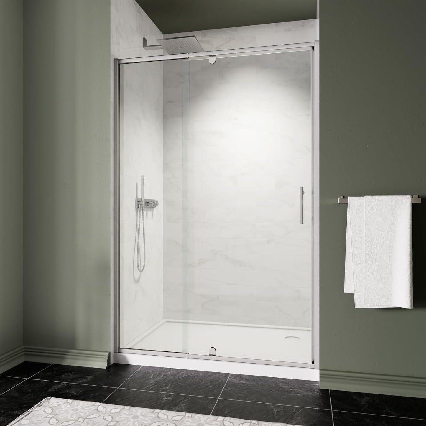 50-54 in W x 71 in H Semi-Frameless Pivot Shower Door Review