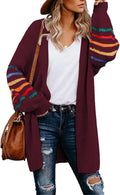 Dokotoo Women's Long Open Front Cardigan Striped Color Block - Cozy