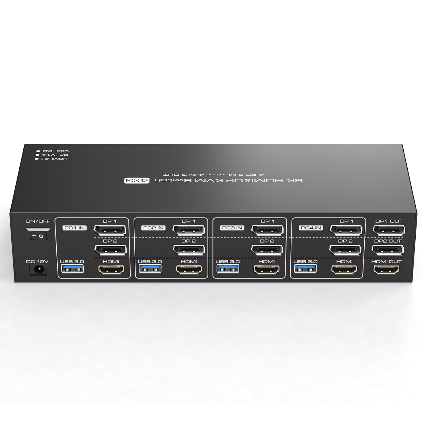 4K144Hz HDMI Displayport KVM Switch for 4 Computers and 3 Monitors