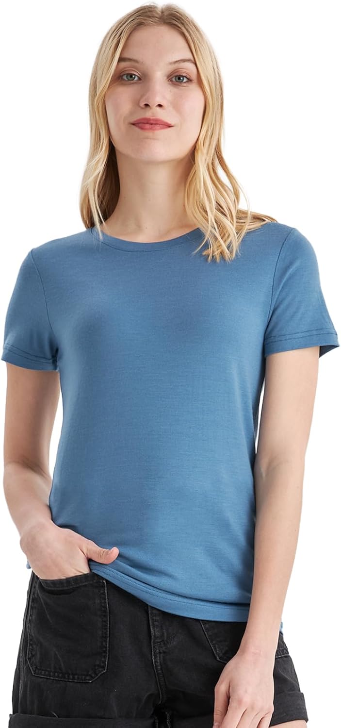 Merino Wool T Shirts for Women - Odor Resistant Crew Neck Tops