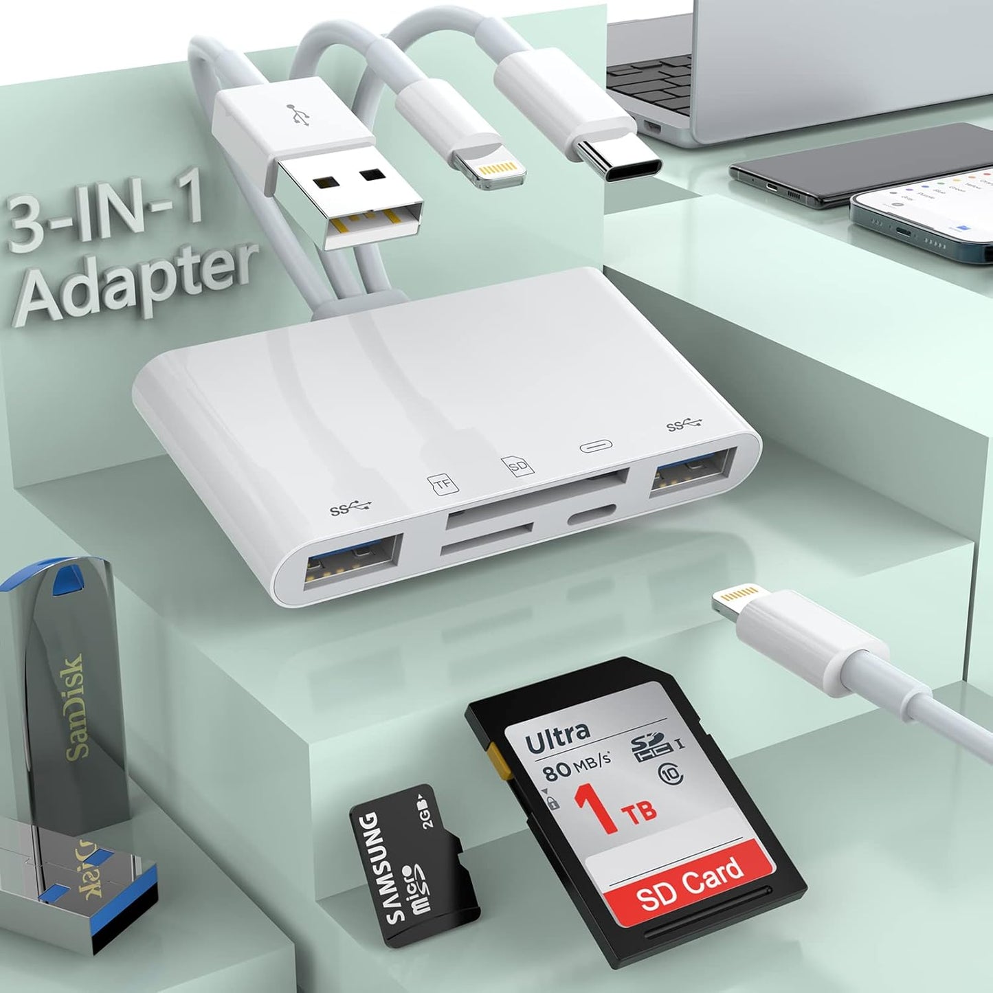 MTAKYA Apple MFi Certified 5-in-1 Card Reader