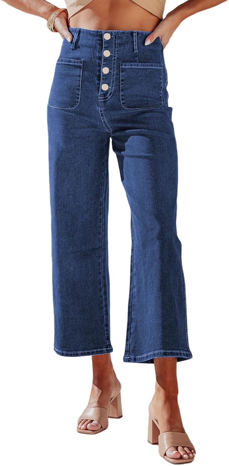Wide Leg Jeans for Women - High Waisted Stretchy Denim Pants