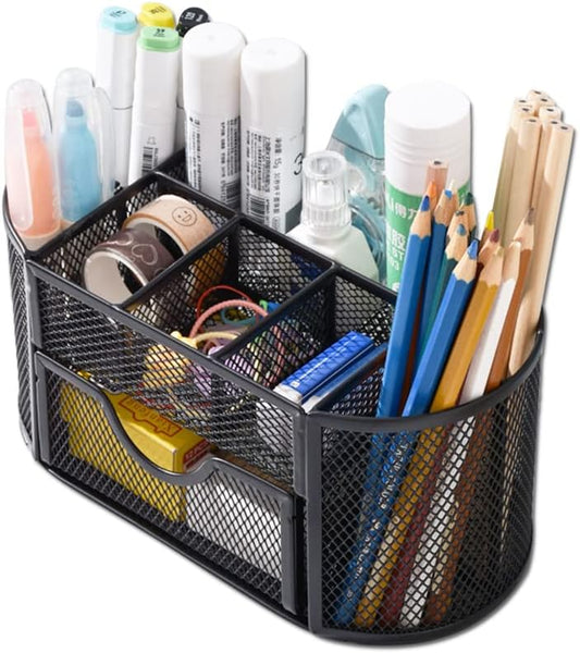 AUSTARK Black Desk Organizer - 9 Compartments & Drawer