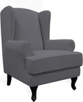 Gray Stretch Wingback Chair Slipcover 2-Piece - Soft Jacquard Fit