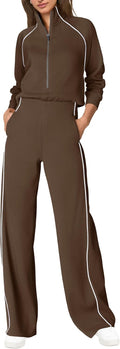 Womens Mock Neck Wide Leg Jumpsuit - Casual One Piece with Zipper