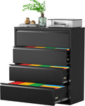 Greenvelly Lateral File Cabinet 4 Drawer - Lockable Black Metal
