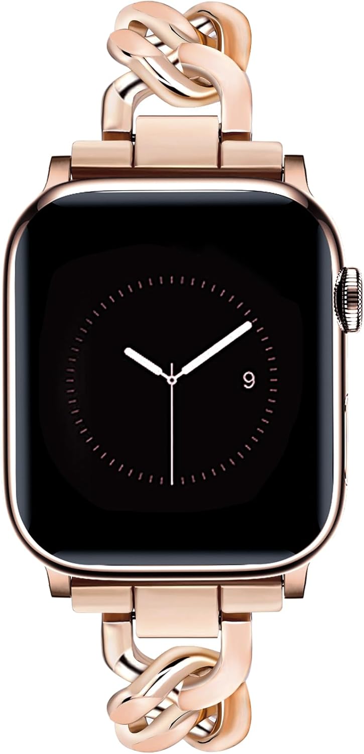 Stylish Rose Gold Apple Watch Band - Adjustable Cowboy Chain Bracelet