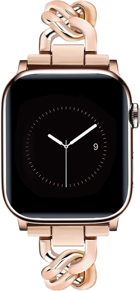Stylish Rose Gold Apple Watch Band - Adjustable Cowboy Chain Bracelet