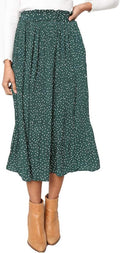 EXLURA High Waist Polka Dot Pleated Maxi Midi Skirt - Pockets