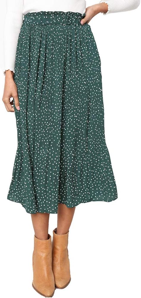 EXLURA Womens High Waist Polka Dot Pleated Maxi Skirt for All