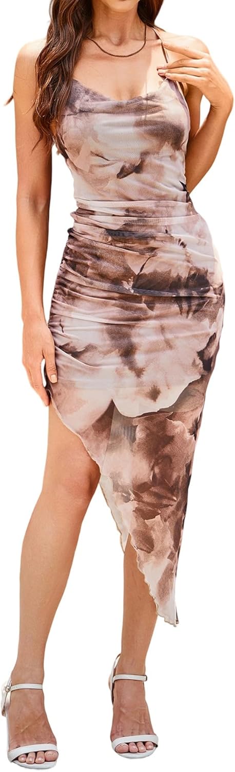 SOLY HUX Women's Tie Dye Cowl Neck Bodycon Cami Dress Review
