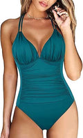 One Piece Tummy Control Swimsuit for Big Busted Curvy Women - Halter