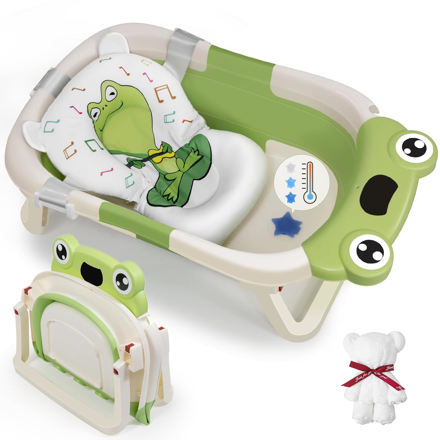 DEANIC Collapsible Baby Bathtub with Soft Support Cushion