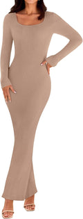 Womens 2025 Long Sleeve Ribbed Knit Bodycon Sweater Dress - Square