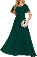 Chic Round Neck Chiffon Dress with Short Sleeves and Empire Waist