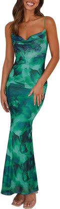 Floral Spaghetti Strap Maxi Dress - Stretchy Backless Bodycon Dresses