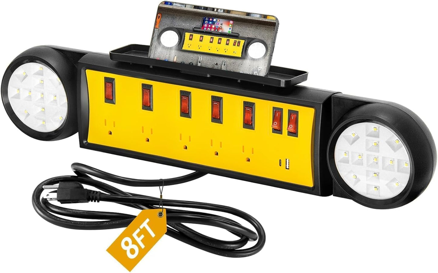 Power Strip for Garage with Lights and Individual Switches